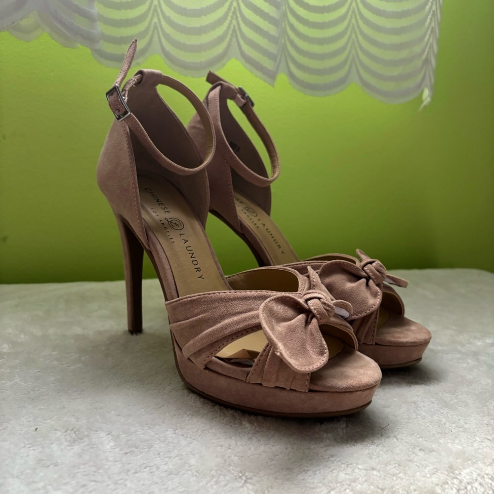 Pink Bow Heeled Sandals